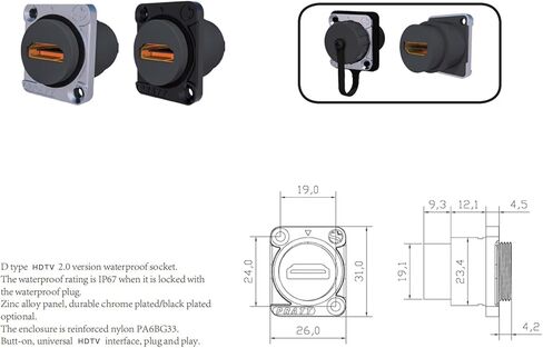 انبيست وصلة HDMI مقاومة للماء بتصنيف IP67 لمقاومة المياه والغبار، موصل PA6BG33 من انثى الى انثى مع غطاء مقاوم للغبار ومقاوم للطقس من قطعتين in Saudi Arabia