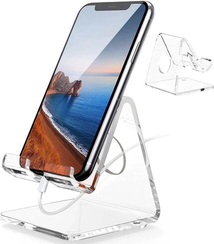 حامل هاتف خلوي من الأكريليك DesignComfort، حامل هاتف أكريليك للمكتب، حامل هاتف شفاف، قاعدة تثبيت، مهد، متوافق مع هاتف 13 Pro Max Mini 11 Xr 8 SE، هاتف Android الذكي، وسادة، ملحقات مكتبية in Saudi Arabia