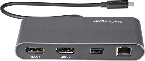 StarTech.com Thunderbolt 3 Mini Dock - محطة إرساء شاشة مزدوجة محمولة مع DP 4K 60 هرتز، 1x USB-A Hub (USB 3.0/5 جيجابت في الثانية)، GbE - كابل 11 بوصة / 28 سم - محول TB3 متعدد المنافذ - Mac/Windows (TB3DKM2DPL) in Kuwait