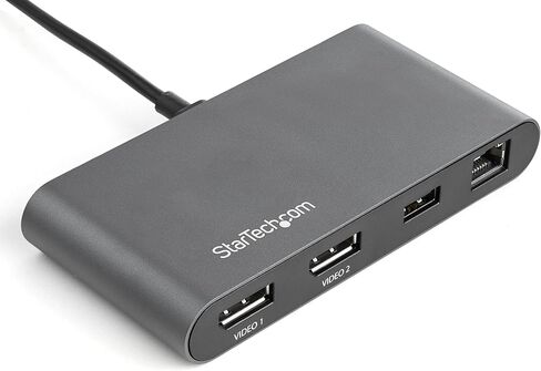 StarTech.com Thunderbolt 3 Mini Dock - محطة إرساء شاشة مزدوجة محمولة مع DP 4K 60 هرتز، 1x USB-A Hub (USB 3.0/5 جيجابت في الثانية)، GbE - كابل 11 بوصة / 28 سم - محول TB3 متعدد المنافذ - Mac/Windows (TB3DKM2DPL) in Kuwait