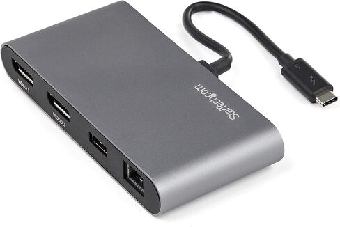 StarTech.com Thunderbolt 3 Mini Dock - محطة إرساء شاشة مزدوجة محمولة مع DP 4K 60 هرتز، 1x USB-A Hub (USB 3.0/5 جيجابت في الثانية)، GbE - كابل 11 بوصة / 28 سم - محول TB3 متعدد المنافذ - Mac/Windows (TB3DKM2DPL) in Kuwait