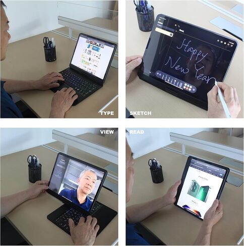 حافظة لوحة مفاتيح مغناطيسية قابلة للفصل من MyMAX لجهاز Apple iPad Pro 12.9 بوصة 2021 5th/2020 4th/2018 الجيل الثالث، مع لوحة تتبع بلوتوث 5.1 متعددة اللمس، وإضاءة خلفية 7 ألوان، ودوران 360 درجة (أسود) in Kuwait