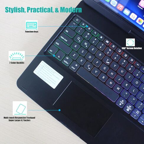 حافظة لوحة مفاتيح مغناطيسية قابلة للفصل من MyMAX لجهاز Apple iPad Pro 12.9 بوصة 2021 5th/2020 4th/2018 الجيل الثالث، مع لوحة تتبع بلوتوث 5.1 متعددة اللمس، وإضاءة خلفية 7 ألوان، ودوران 360 درجة (أسود) in Kuwait
