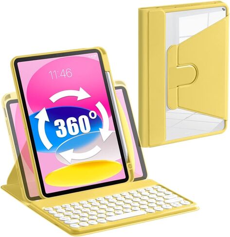 GUDOU Rotatable Keyboard Case for New iPad 10.9 inch 10th Generation 2022, 360 Degree Rotation & Auto Wake/Sleep,Magnetic Detachable Wireless Bluetooth Keyboard for Apple iPad 10.9 Inch 2022(Yellow) in Kuwait