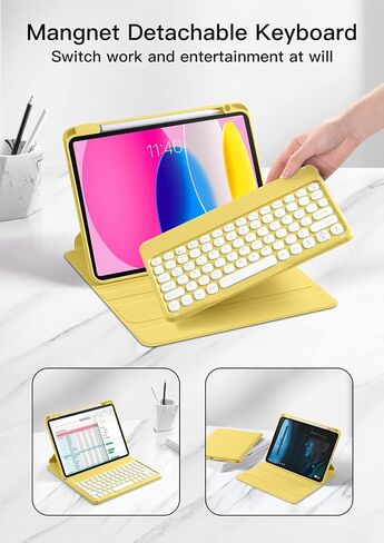 GUDOU Rotatable Keyboard Case for New iPad 10.9 inch 10th Generation 2022, 360 Degree Rotation & Auto Wake/Sleep,Magnetic Detachable Wireless Bluetooth Keyboard for Apple iPad 10.9 Inch 2022(Yellow) in Kuwait