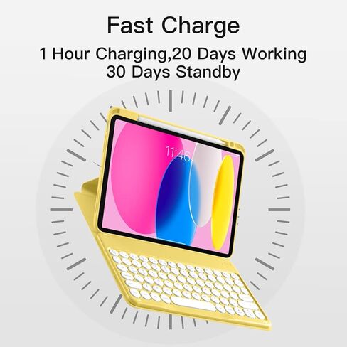 GUDOU Rotatable Keyboard Case for New iPad 10.9 inch 10th Generation 2022, 360 Degree Rotation & Auto Wake/Sleep,Magnetic Detachable Wireless Bluetooth Keyboard for Apple iPad 10.9 Inch 2022(Yellow) in Kuwait