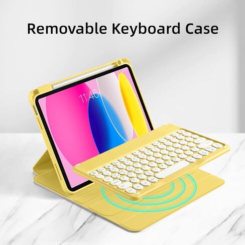 GUDOU Rotatable Keyboard Case for New iPad 10.9 inch 10th Generation 2022, 360 Degree Rotation & Auto Wake/Sleep,Magnetic Detachable Wireless Bluetooth Keyboard for Apple iPad 10.9 Inch 2022(Yellow) in Kuwait