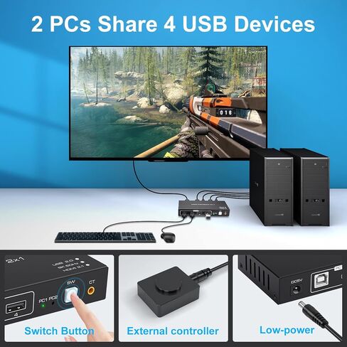 KVM Switch HDMI 2 Port 8K 60Hz 4 Port USB 2.0 for 2 Computers 1 Monitor Share Keyboard Mouse Printer Support Wire-Desktop Controller Including 2 USB 2.0 Cable in Kuwait