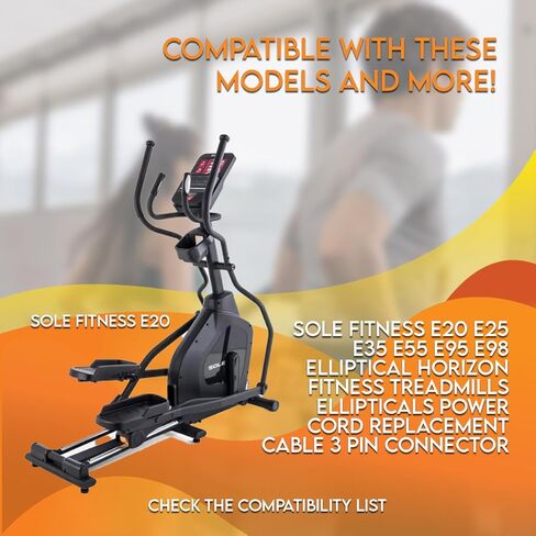 Sole Fitness E20 E25 E35 E55 E95 E98 جهاز مشي بيضاوي الشكل للياقة البدنية جهاز مشي بيضاوي الشكل كابل طاقة بديل موصل 3 دبابيس (غير بزاوية) in Kuwait