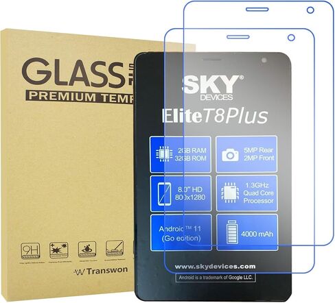 Transwon (لأجهزة SKY Elite T8 Plus Tablet/Elite OctaX Tablet) قطعتان واقي شاشة من الزجاج المقوى لأجهزة SKY Elite T8Plus Tablet وElite OctaX Tablet in Saudi Arabia