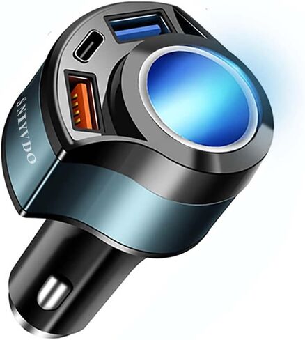 [4IN1&QC3.0] محول مقسم ولاعة السجائر، محول شاحن USB للسيارة متعدد المنافذ [مع QC3.0/Type-C/3.1A]، محول سيارة 12 فولت - 24 فولت متوافق مع iPhone 14/13/12/11/XS/XR/ 8/7، آي باد، سامسونج، داش كام إلخ in Saudi Arabia