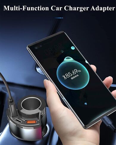 [4IN1&QC3.0] محول مقسم ولاعة السجائر، محول شاحن USB للسيارة متعدد المنافذ [مع QC3.0/Type-C/3.1A]، محول سيارة 12 فولت - 24 فولت متوافق مع iPhone 14/13/12/11/XS/XR/ 8/7، آي باد، سامسونج، داش كام إلخ in Saudi Arabia
