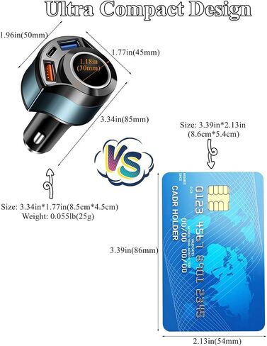 [4IN1&QC3.0] محول مقسم ولاعة السجائر، محول شاحن USB للسيارة متعدد المنافذ [مع QC3.0/Type-C/3.1A]، محول سيارة 12 فولت - 24 فولت متوافق مع iPhone 14/13/12/11/XS/XR/ 8/7، آي باد، سامسونج، داش كام إلخ in Saudi Arabia