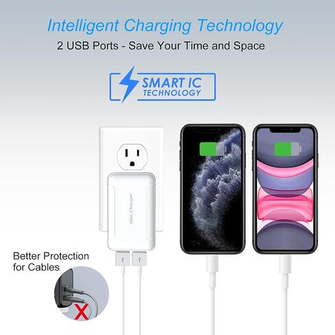 Flat USB Wall Charger, OKRAY Extra-Slim&Foldable 2 USB-A Port Charger Block in Kuwait