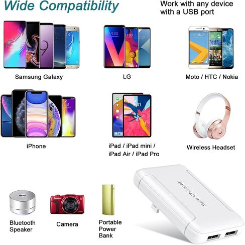 Flat USB Wall Charger, OKRAY Extra-Slim&Foldable 2 USB-A Port Charger Block in Kuwait