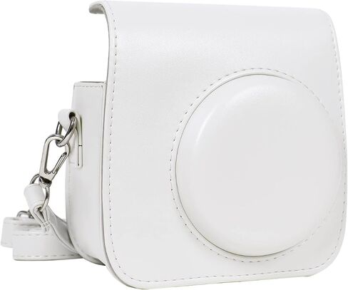 MOSISO Camera Case Compatible with Instax Mini 7+ Instant Camera, PU Leather Protective Case Cover Carrying Storage Bag with Adjustable Shoulder Strap, White in Saudi Arabia