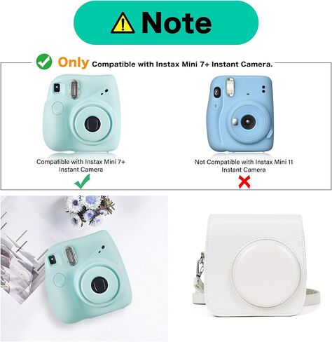 MOSISO Camera Case Compatible with Instax Mini 7+ Instant Camera, PU Leather Protective Case Cover Carrying Storage Bag with Adjustable Shoulder Strap, White in Saudi Arabia