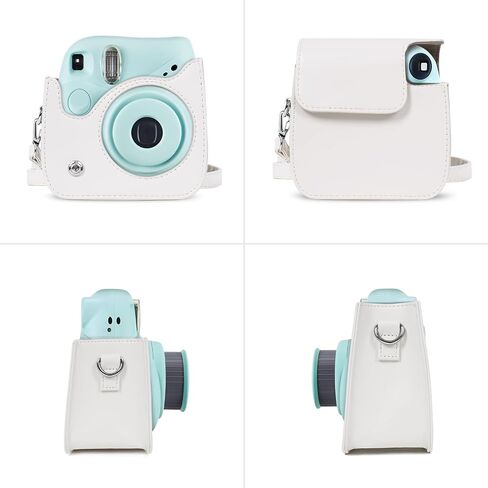 MOSISO Camera Case Compatible with Instax Mini 7+ Instant Camera, PU Leather Protective Case Cover Carrying Storage Bag with Adjustable Shoulder Strap, White in Saudi Arabia