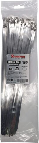 ربطات عنق معدنية Superun مقاس 11.9 بوصة من الفولاذ المقاوم للصدأ، ربطات عنق بقوة 225 رطل، حزمة لف عادم شديدة التحمل مكونة من 100 قطعة in Kuwait