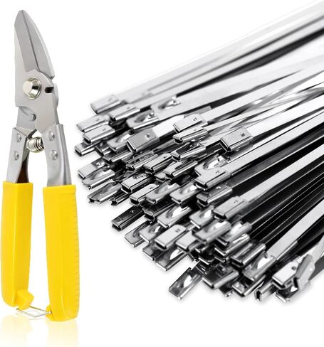 أربطة معدنية بسحاب، 304 أربطة بسحاب من الفولاذ المقاوم للصدأ شديدة التحمل، أربطة كبل ذاتية القفل متعددة الأغراض لتغليف العادم والسياج وإصلاح السيارات (11.8 بوصة 500 قطعة، فضي) in Kuwait