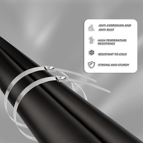 أربطة معدنية بسحاب، 304 أربطة بسحاب من الفولاذ المقاوم للصدأ شديدة التحمل، أربطة كبل ذاتية القفل متعددة الأغراض لتغليف العادم والسياج وإصلاح السيارات (11.8 بوصة 500 قطعة، فضي) in Kuwait