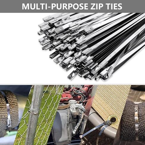 أربطة معدنية بسحاب، 304 أربطة بسحاب من الفولاذ المقاوم للصدأ شديدة التحمل، أربطة كبل ذاتية القفل متعددة الأغراض لتغليف العادم والسياج وإصلاح السيارات (11.8 بوصة 500 قطعة، فضي) in Kuwait