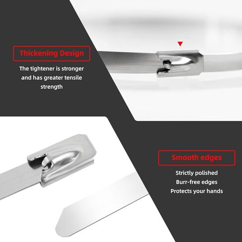 أربطة معدنية بسحاب، 304 أربطة بسحاب من الفولاذ المقاوم للصدأ شديدة التحمل، أربطة كبل ذاتية القفل متعددة الأغراض لتغليف العادم والسياج وإصلاح السيارات (11.8 بوصة 500 قطعة، فضي) in Kuwait