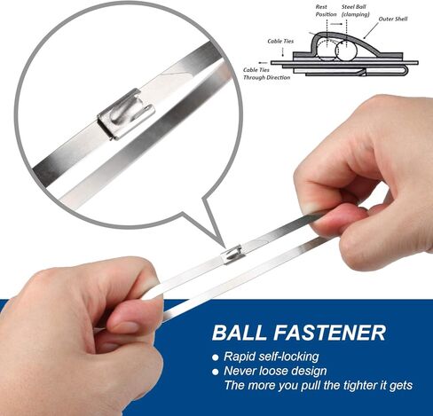 اربطة معدنية بسحاب 12 انش، اربطة كيبلات بسحاب من الستانلس ستيل 304 شديدة التحمل مع قوة شد 200 باوند، اربطة حزام ذاتية القفل (20 قطعة) in Kuwait