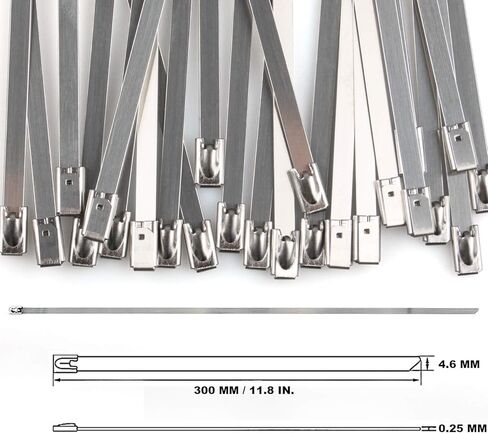 اربطة معدنية بسحاب 12 انش، اربطة كيبلات بسحاب من الستانلس ستيل 304 شديدة التحمل مع قوة شد 200 باوند، اربطة حزام ذاتية القفل (20 قطعة) in Kuwait