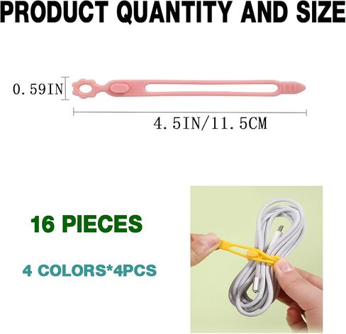 16 قطعة من ربطات العنق السيليكونية، ربطة كابل سيليكون ملونة، ربطة كابل مطاطية قابلة لإعادة الاستخدام، ربطة سلك مرنة متعددة الأغراض، ربطة كابل، سلك سيليكون، مشبك إغلاق الحقيبة، منظم الأسلاك in Kuwait