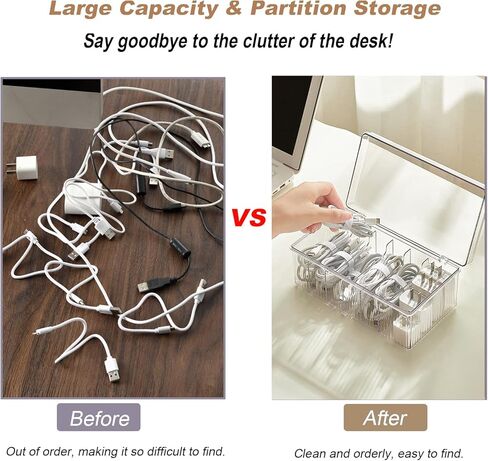 صندوق تخزين منظم الكابلات الفاخر، حافظة منظم سلك الشحن ذات مقصورات كبيرة جدًا للأدراج، حقيبة السفر، منضدة العمل، صندوق منظم الشاحن مع 8 قطع من روابط الكابلات و15 قطعة من الملصقات ذاتية اللصق in Kuwait