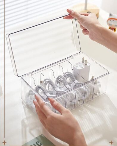 صندوق تخزين منظم الكابلات الفاخر، حافظة منظم سلك الشحن ذات مقصورات كبيرة جدًا للأدراج، حقيبة السفر، منضدة العمل، صندوق منظم الشاحن مع 8 قطع من روابط الكابلات و15 قطعة من الملصقات ذاتية اللصق in Kuwait