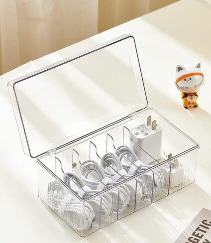 صندوق تخزين منظم الكابلات الفاخر، حافظة منظم سلك الشحن ذات مقصورات كبيرة جدًا للأدراج، حقيبة السفر، منضدة العمل، صندوق منظم الشاحن مع 8 قطع من روابط الكابلات و15 قطعة من الملصقات ذاتية اللصق in Kuwait