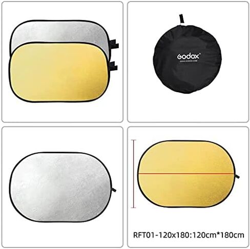 GODOX 32"x47" 80x120cm 2-in-1 Collapsible Portable Disc Light Reflector with Bag for Studio and Photography - Gold, Silver in Saudi Arabia