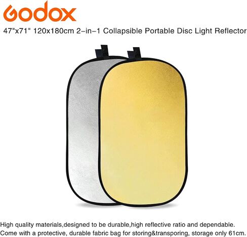 GODOX 32"x47" 80x120cm 2-in-1 Collapsible Portable Disc Light Reflector with Bag for Studio and Photography - Gold, Silver in Saudi Arabia