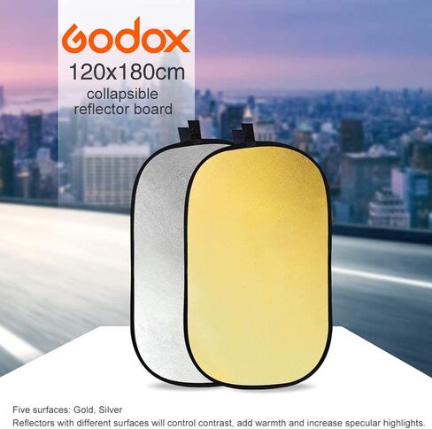 GODOX 32"x47" 80x120cm 2-in-1 Collapsible Portable Disc Light Reflector with Bag for Studio and Photography - Gold, Silver in Saudi Arabia
