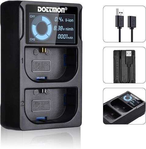 شاحن بطارية LP-E6 LP-E6N بفتحتين LCD لكاميرا كانون EOS 5D Mark II III وIV، 70D، 5Ds، 6D، 5DsR، 80D، 7D، 7D مارك II، EOS 60D، بطارية LP E6، بديل لشاحن كانون LC-E6 in Kuwait