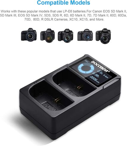 شاحن بطارية LP-E6 LP-E6N بفتحتين LCD لكاميرا كانون EOS 5D Mark II III وIV، 70D، 5Ds، 6D، 5DsR، 80D، 7D، 7D مارك II، EOS 60D، بطارية LP E6، بديل لشاحن كانون LC-E6 in Kuwait