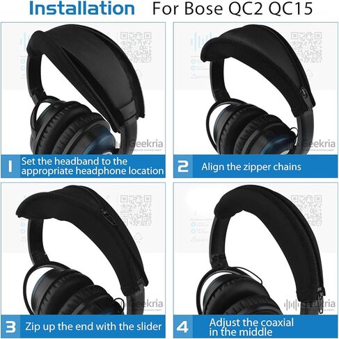 غطاء عصابة رأس من القماش المرن من Geekria متوافق مع سماعات Bose QuietComfort 2، QuietComfort 15، QC2، QC15، واقي وسادة الرأس، جزء إصلاح بديل، تركيب سهل بنفسك (أسود) in Kuwait
