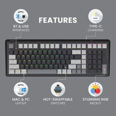 Azio Cascade Mechanical Keyboard, 98% Layout, Backlit RGB, Hotswap Switches and Keycaps, USB Wired/Bluetooth Wireless Connection (Gateron Brown Switches) (Galaxy Dark) in Kuwait