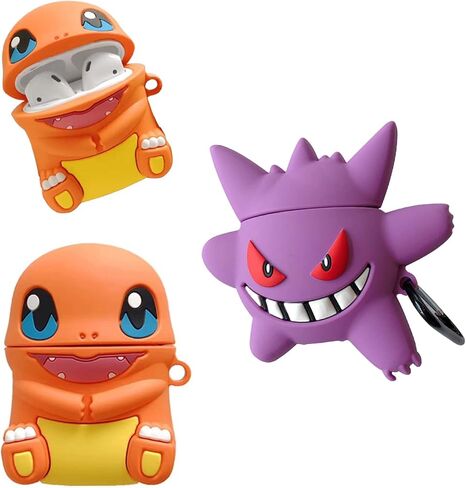 حافظة Airpod مكونة من قطعتين متطابقتين، حافظة ثلاثية الأبعاد لطيفة على شكل رسوم متحركة صغيرة تنين النار الشيطان، حافظات حماية مخصصة مضادة للصدمات من السيليكون، حافظة واقية للشحن Airpod 12 (برتقالي - أرجواني شيطان) in Kuwait