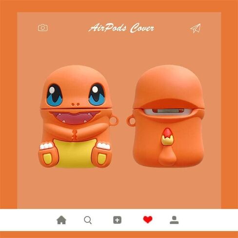 حافظة Airpod مكونة من قطعتين متطابقتين، حافظة ثلاثية الأبعاد لطيفة على شكل رسوم متحركة صغيرة تنين النار الشيطان، حافظات حماية مخصصة مضادة للصدمات من السيليكون، حافظة واقية للشحن Airpod 12 (برتقالي - أرجواني شيطان) in Kuwait