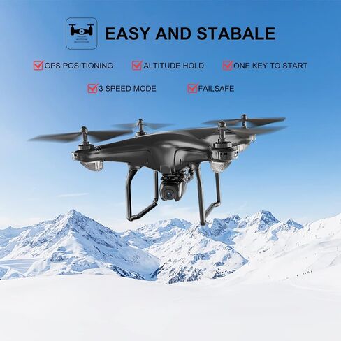طائرة بدون طيار Awelov GPS FPV مع كاميرا 4K للبالغين والمبتدئين، طائرة رباعية المروحية 5G WiFi FPV RC مع متابعتي، إرجاع تلقائي، طيران نقطة الطريق، التحكم الصوتي، بطاريتان in Saudi Arabia