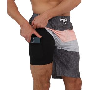 Arcweg Mens Swim Trunks with Compression Liner 2 in 1 9" Swimming Trunks Quick Dry Men's Swimwear for Surfing Summer Beach in Kuwait