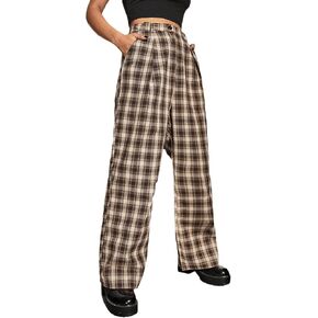 بنطال DIDK نسائي منقوش بنقشة الترتان بخصر متوسط ​​مستقيم in Kuwait