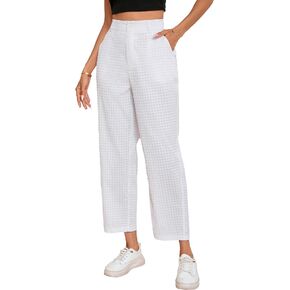 SweatyRocks Women's High Waisted Plaid Straight Leg Cropped Pants Gingham Trousers with Pockets