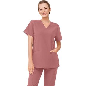 First Lifesaver Medical Scrub Top for Women, Short Sleeve V-Neck with Stretchy Tailored Fit, 3 Pocket Front