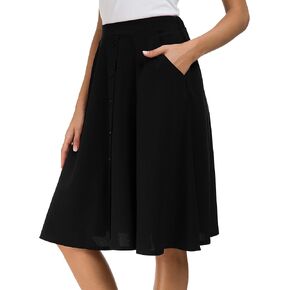 Afibi Womens High Waisted A Line Pleated Midi Skirt Button Front Skirts with Pocket in Kuwait