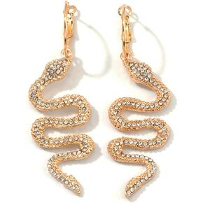 Punk Snake Serpent Long Drop Dangle Hoop Earrings for Women Girl Teens Vintage 14K Gold Silver Plated Rhinestone Beads Animal Earring Gothic Jewelry Gift