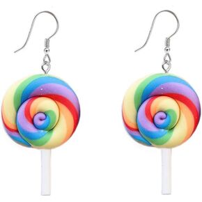 Cute Lollipop Colorful Rainbow Statement Lightweight Halloween Hook Dangle Drop Earrings for Women Teen Girls Little Sensitive Ear Lovely Sweet Candy Sugar Charm Hanging Dangling Hypoallergenic Fashion Jewelry Gifts Daughter Bff Xmas Party